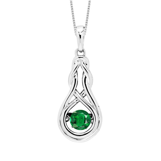 Silver Diamond & Created Emerald Pendant