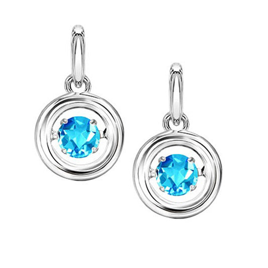 Silver Rol Birthstone - Genuine Blue Topaz Earrings