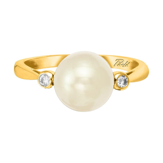 14K Yellow Gold Freshwater Pearl 8mm/Diamond Bezel Ring