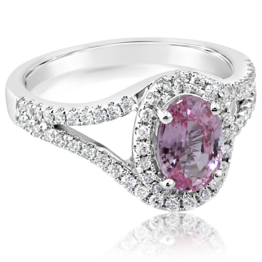 18K White Gold Padparadscha Sapphire/Diamond Ring