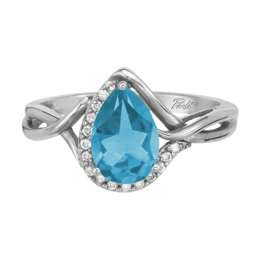 14K White Gold Blue Topaz/Diamond Ring