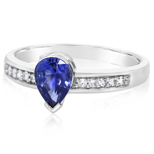 14K White Gold Blue Sapphire/Diamond Ring