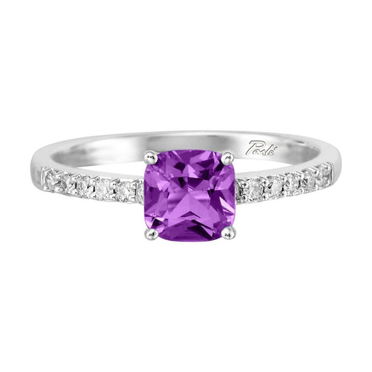 14K White Gold Amethyst/Diamond Ring