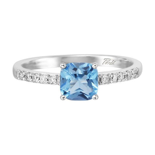 14K White Gold Blue Topaz/Diamond Ring