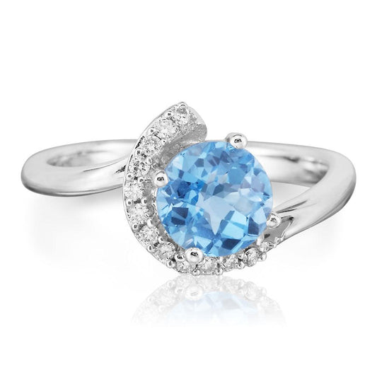 14K White Gold Blue Topaz/Diamond Ring