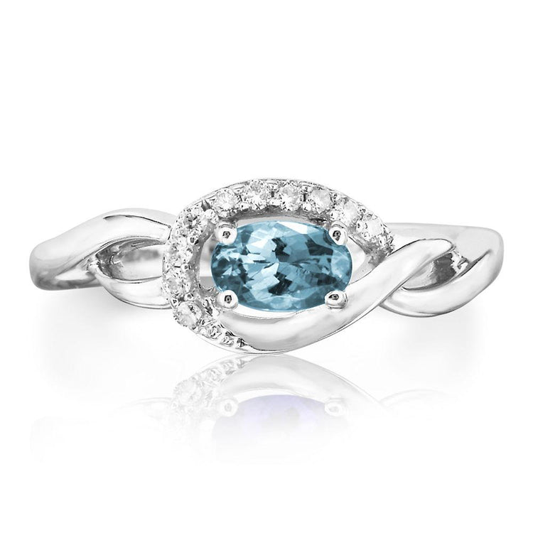 14K White Gold Aquamarine/Diamond Ring