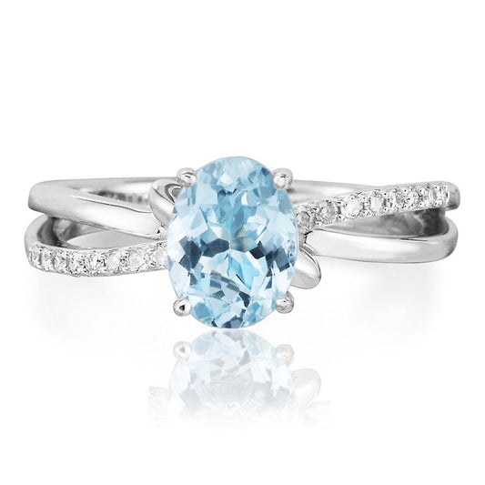 14K White Gold Aquamarine/Diamond Ring