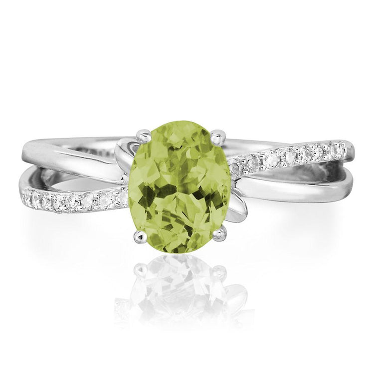 14K White Gold Peridot/Diamond Ring