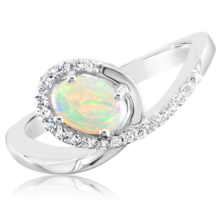 14K White Gold Australian Opal/Diamond Ring