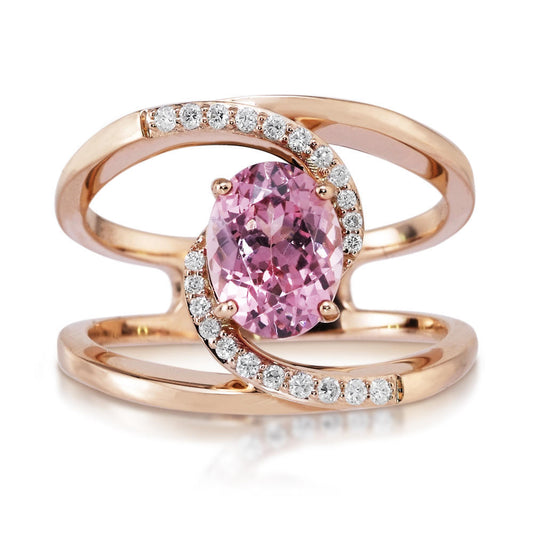 14K Rose Gold Lotus Garnet/Diamond Ring