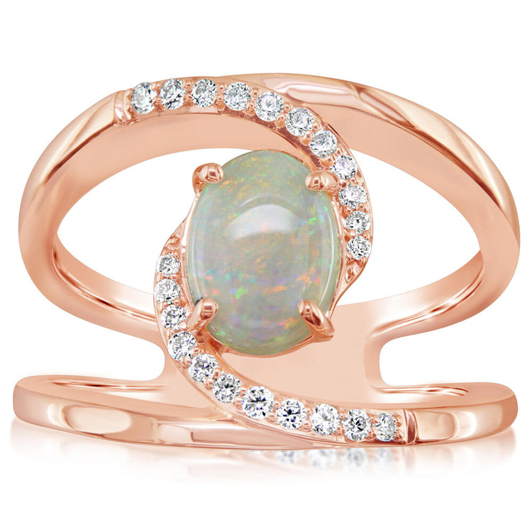 14K Rose Gold Australian Opal/Diamond Ring