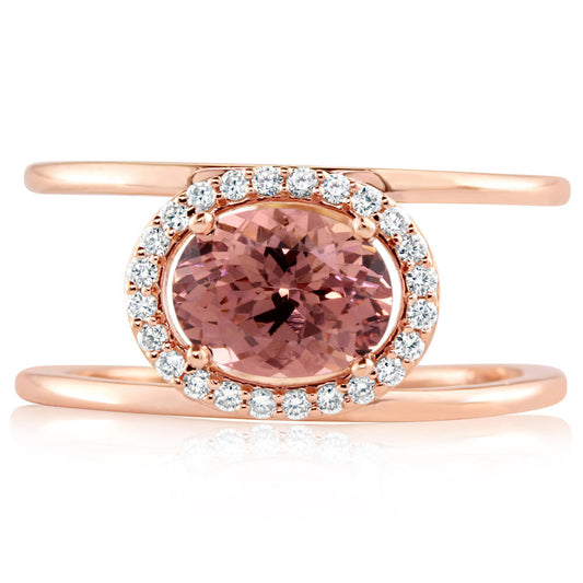 14K Rose Gold Lotus Garnet/Diamond Ring