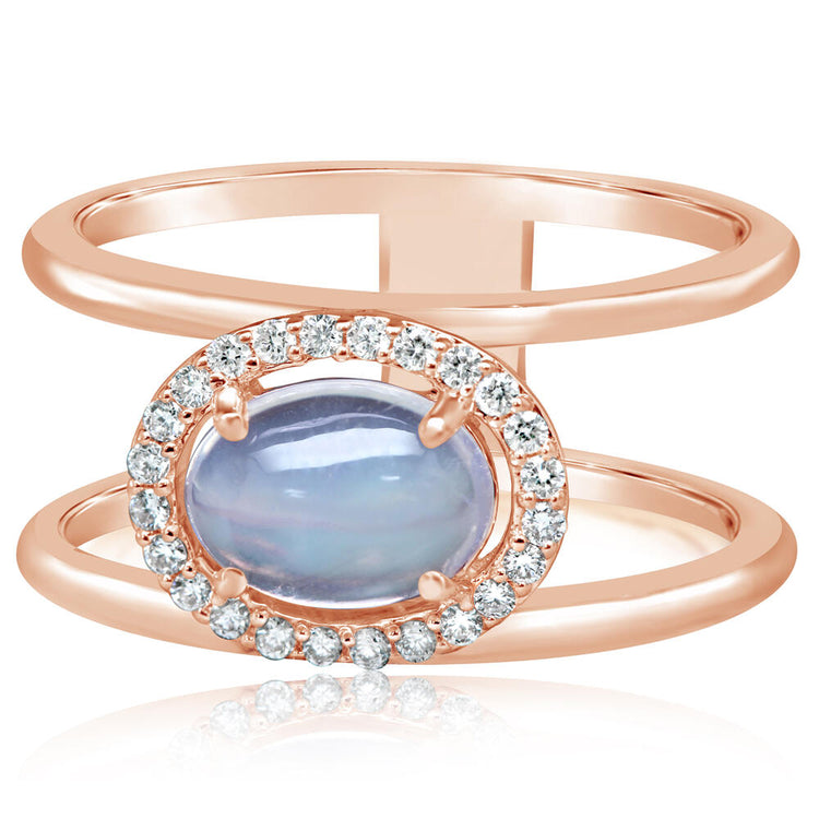 14K Rose Gold Moonstone/Diamond Ring