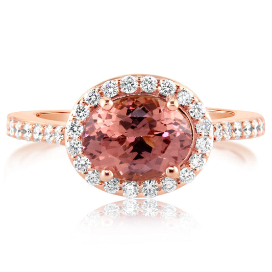 14K Rose Gold Lotus Garnet/Diamond Ring