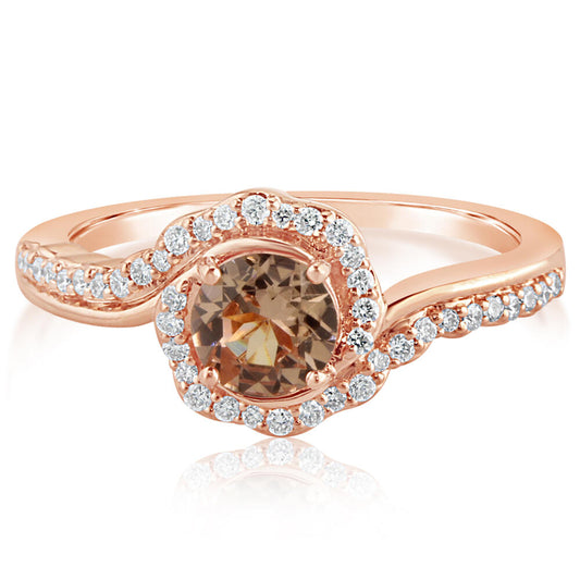 14K Rose Gold Lotus Garnet/Diamond Ring