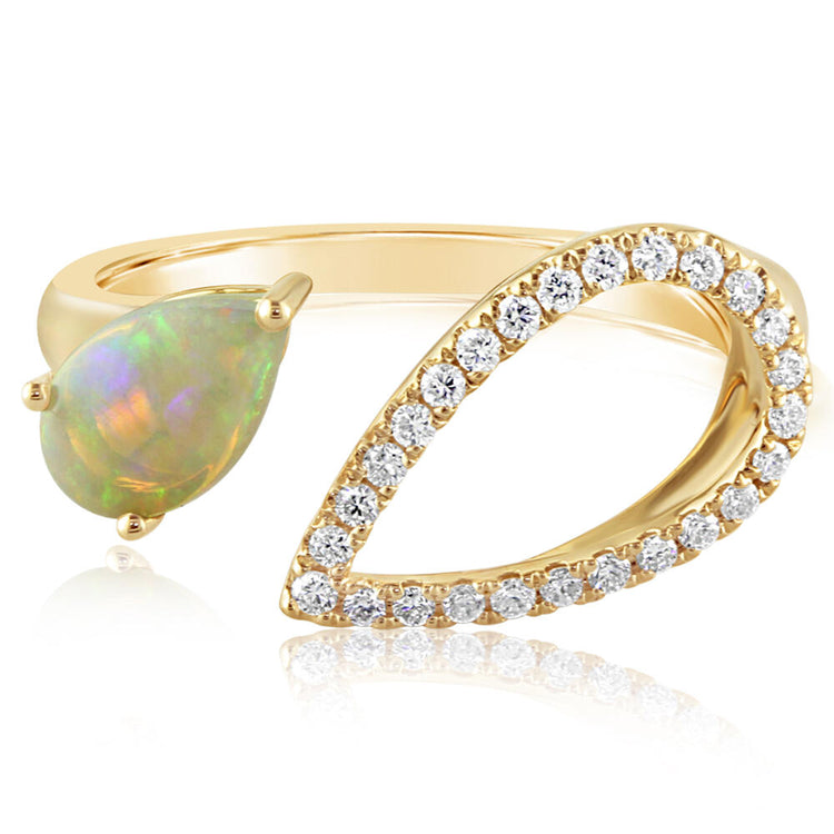 14K Yellow Gold Australian Opal/Diamond Ring