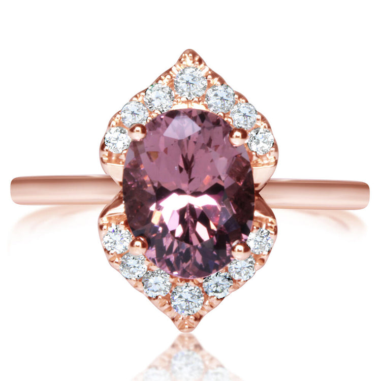 14K Rose Gold Lotus Garnet/Diamond Ring