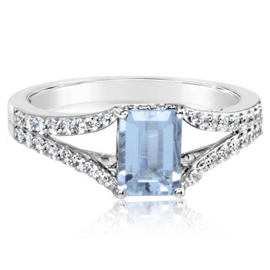 14K White Gold Aquamarine/Diamond Ring