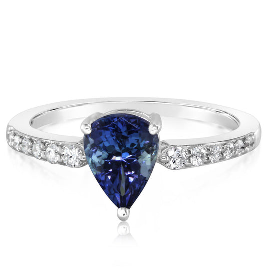 14K White Gold Peacock Tanzanite/Diamond Ring