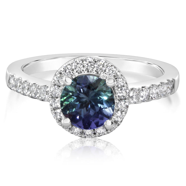 14K White Gold Peacock Tanzanite/Diamond Ring