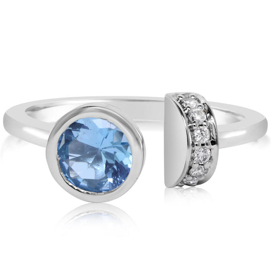 14K White Gold Blue Topaz/Diamond Ring