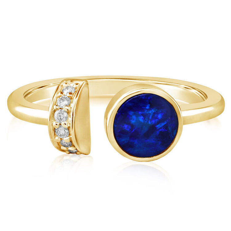 14K Yellow Gold Australian Opal Doublet/Diamond Ring