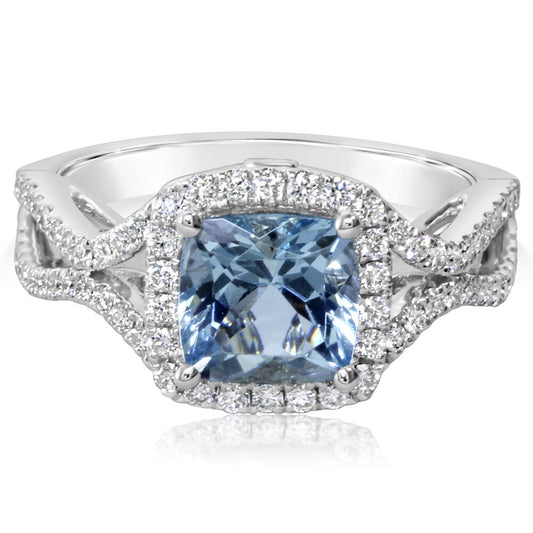 14K White Gold Aquamarine/Diamond Ring