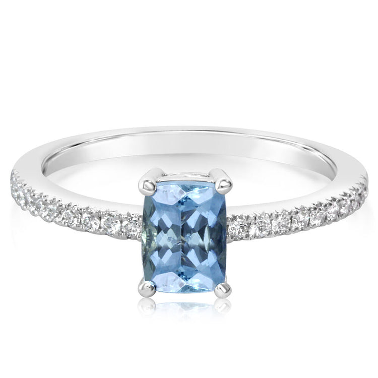 14K White Gold Aquamarine/Diamond Ring