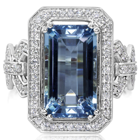 14K White Gold Aquamarine/Diamond Ring