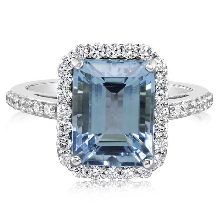 18K White Gold Aquamarine/Diamond Ring