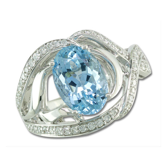 18K White Gold Aquamarine/Diamond Ring