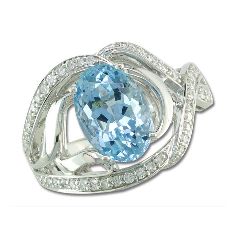 18K White Gold Aquamarine/Diamond Ring