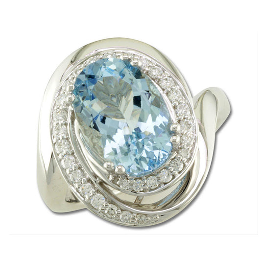 18K White Gold Aquamarine/Diamond Ring