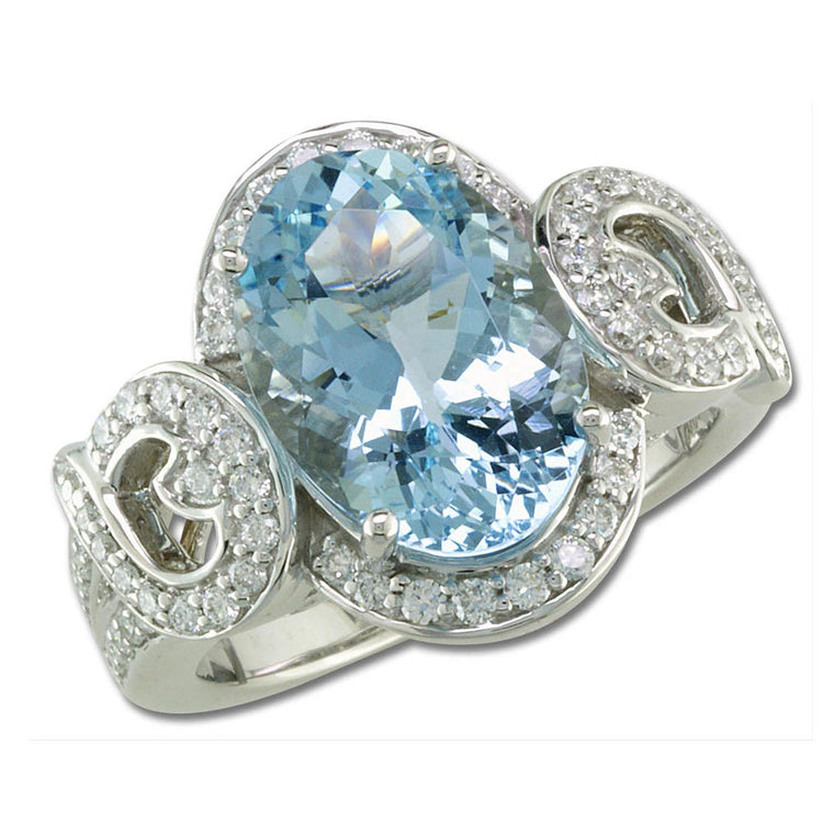 18K White Gold Aquamarine/Diamond Ring