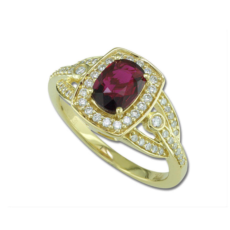 18K Yellow Gold Mozambique Ruby/Diamond Ring