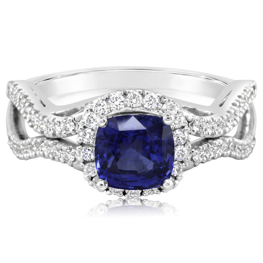 14K White Gold Ceylon Sapphire/Diamond Ring