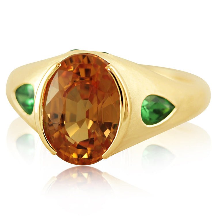 14K Yellow Gold Mandarin Garnet/Tsavorite Ring