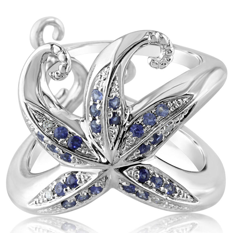 Sterling Silver Graduated Blue Sapphire/Diamond Starfish Ring