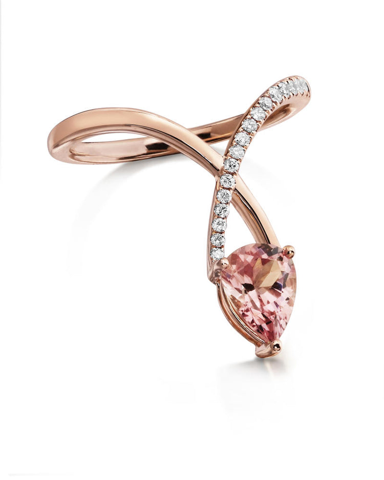 14K Rose Gold Lotus Garnet/Diamond Ring