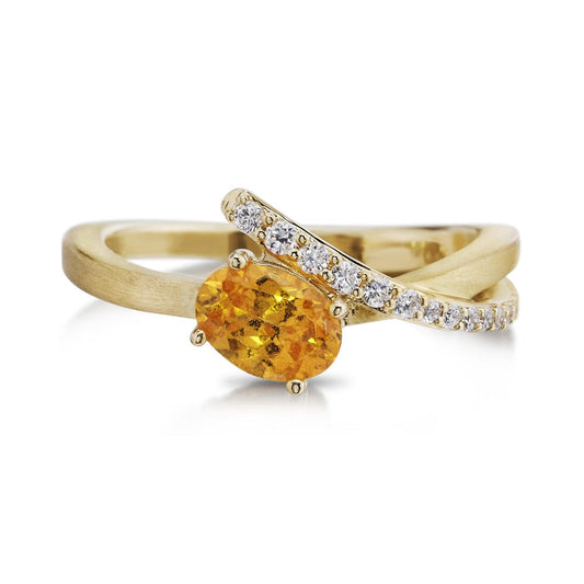 14K Yellow Gold Mandarin Garnet/Diamond Ring