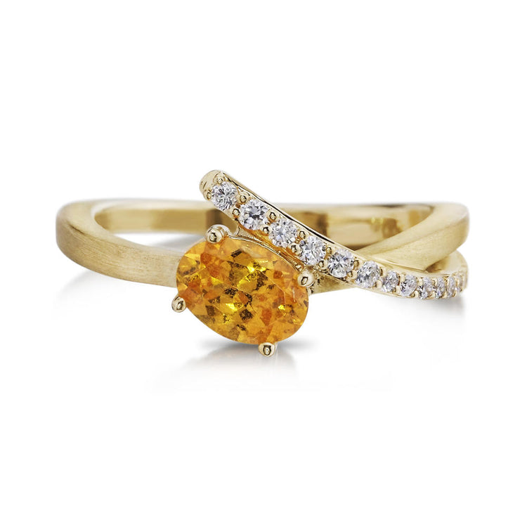 14K Yellow Gold Mint Garnet/Diamond Ring