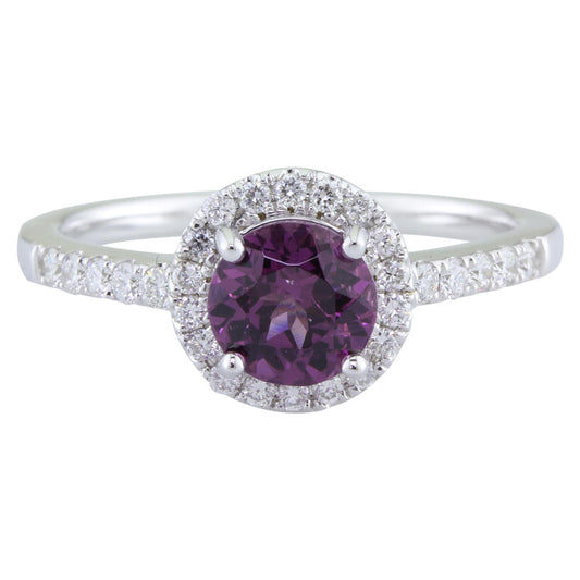 14K White Gold 6mm Round Purple Garnet/Diamond Ring