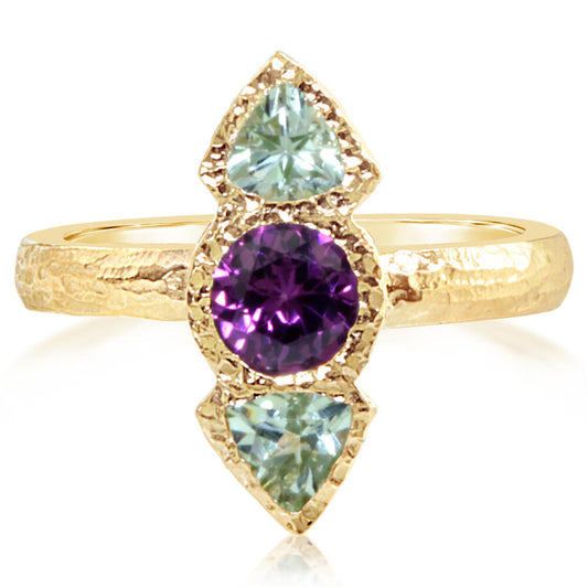 14K Yellow Gold Purple Garnet/Mint Garnet Ring