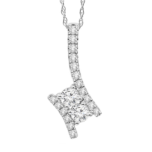 Silver Diamond Two Stone Pendant 1/4 ctw