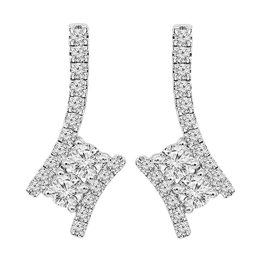 14K Diamond Two Stones Earrings 1 ctw