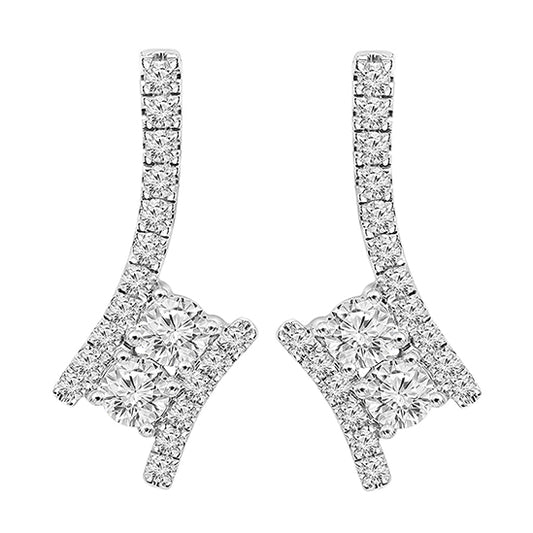 Silver Diamond Two Stone Earrings 1/2 ctw