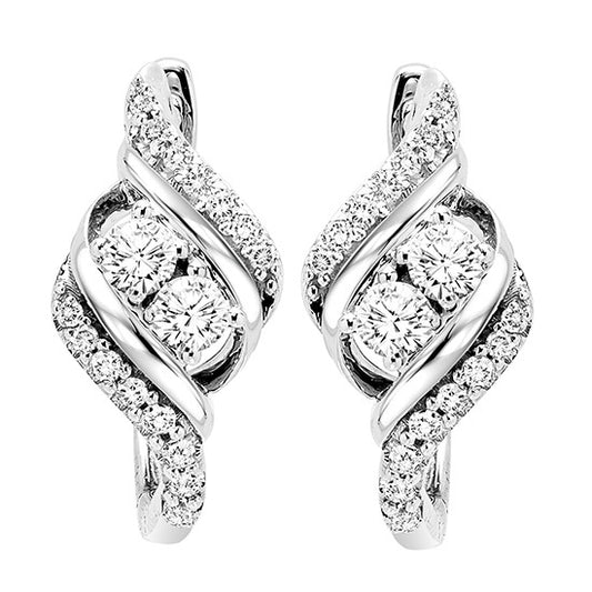 14K Diamond Two Stone Earrings 5/8 ctw