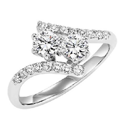 14K Diamond Two Stones Ring 1 ctw