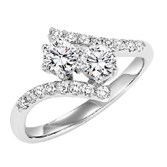 14K Diamond Two Stones Ring 1/4 ctw