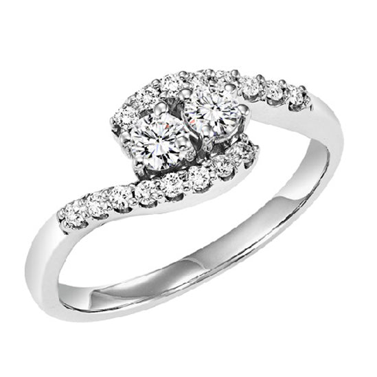 14K Diamond Two Stones Ring  1 ctw